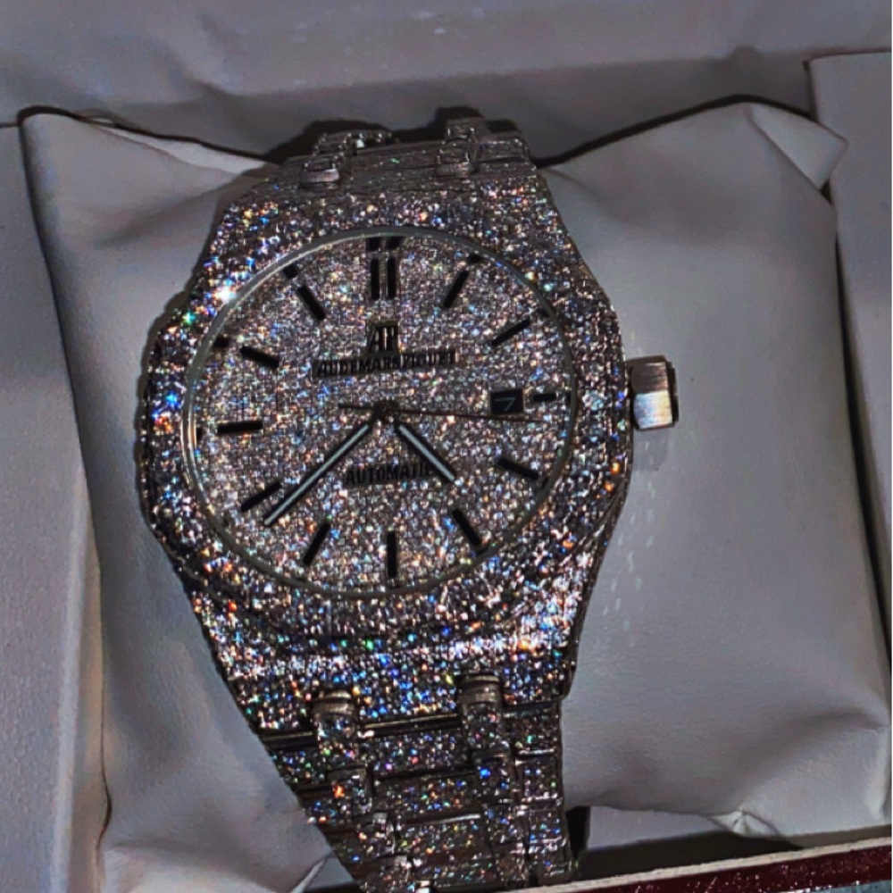 Silver Diamond-Encrusted Watch